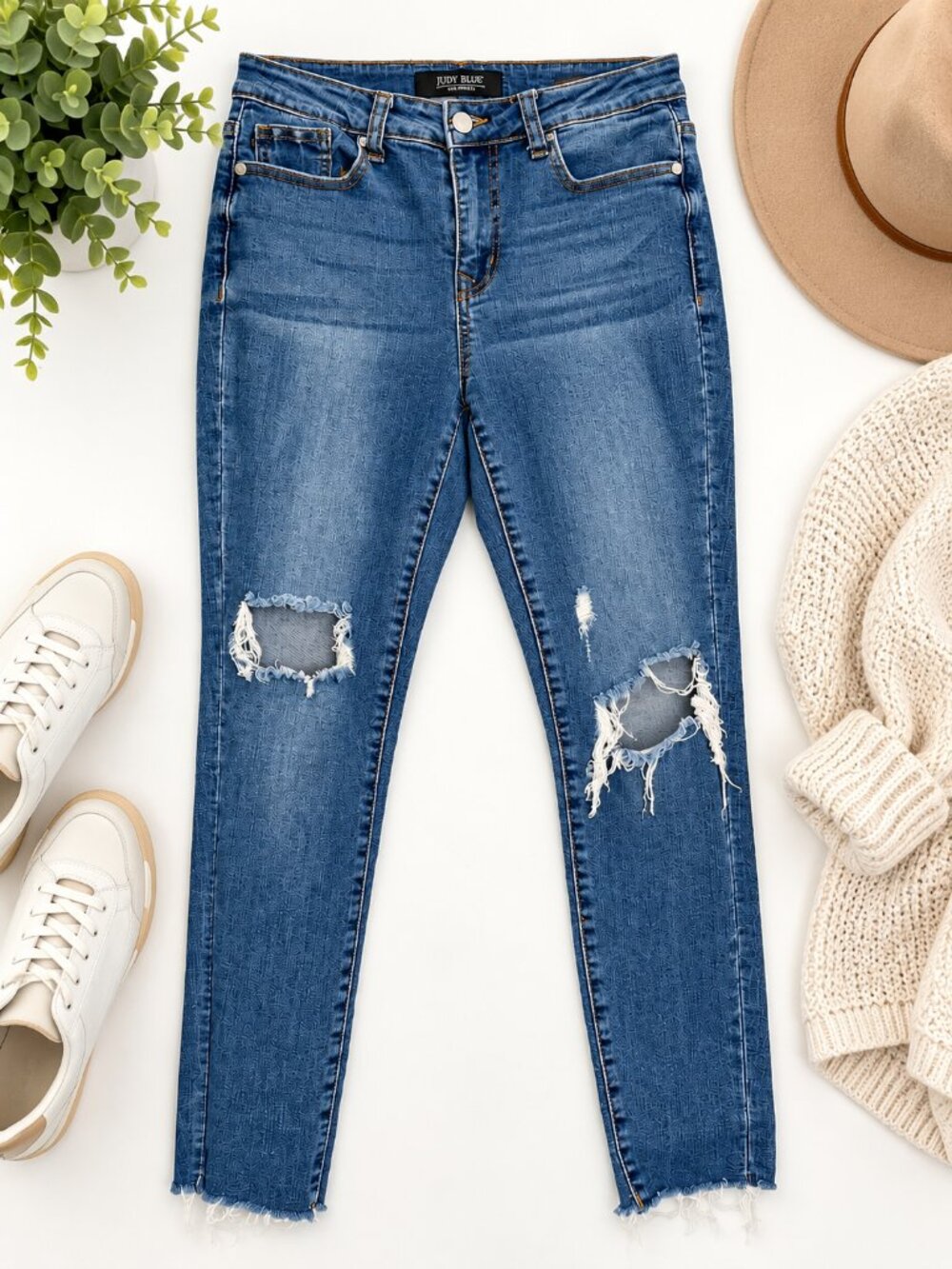 Judy Blue Size 5/27 Distressed Skinny Jeans Medium Wash Raw Hem Ripped Denim